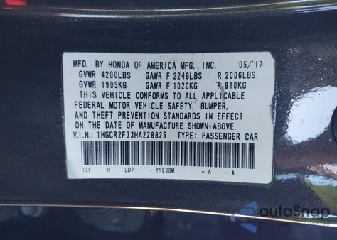 2017 Honda Accord Lx z USA, uszkodzony, nr VIN 1HGCR2F33HA228825